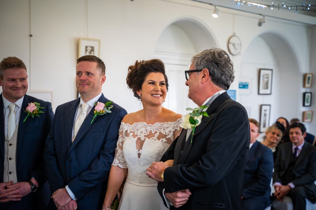 Bride and Groom ceremony at bude castle cornwall