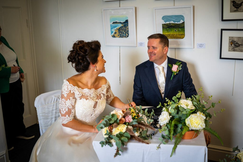 Bride and Groom portrait at bude castle cornwall