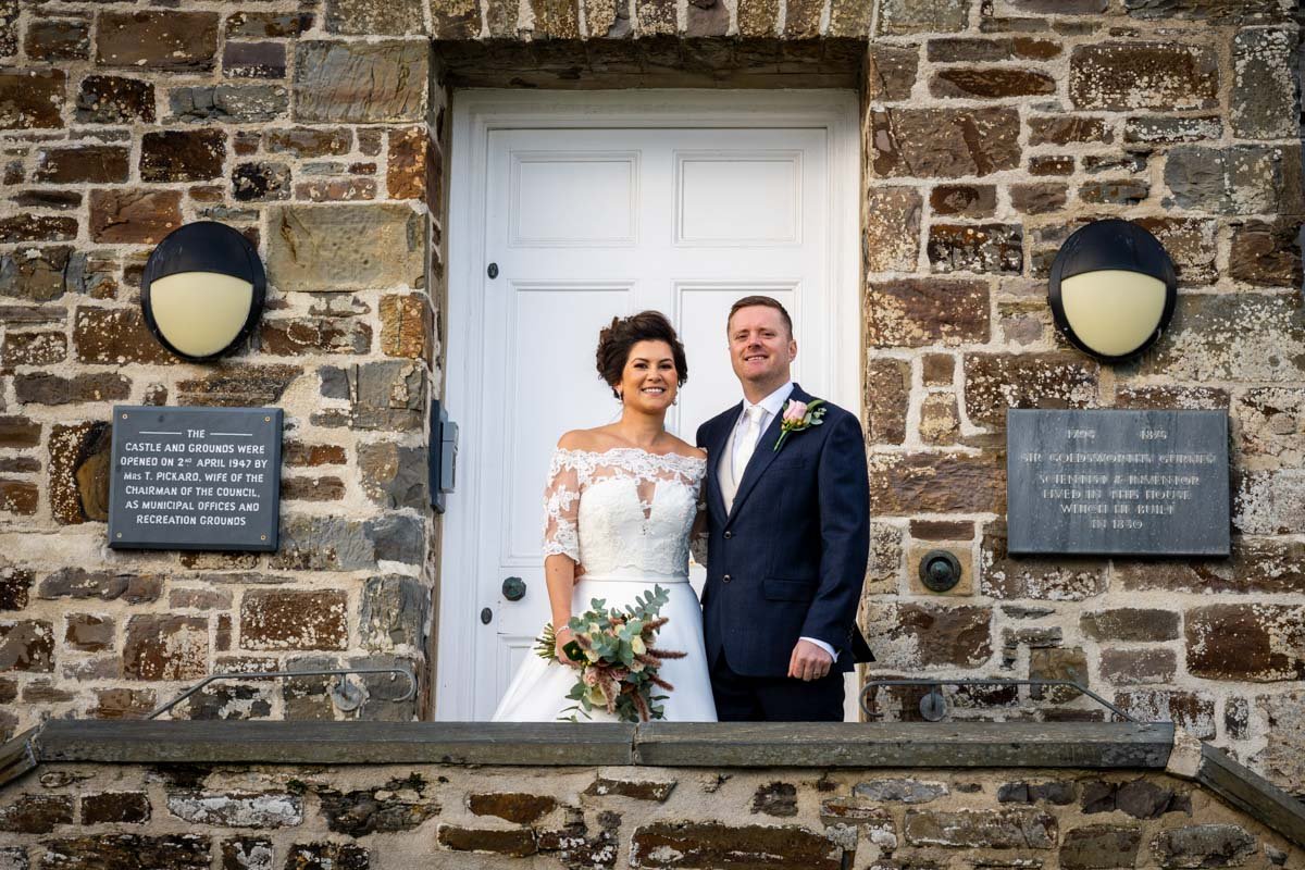 Bride and Groom portrait at bude castle cornwall