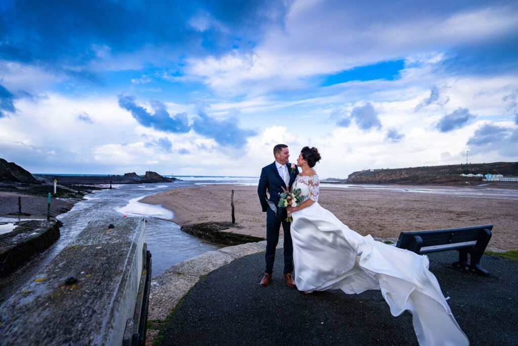 Bride and Groom portrait bude cornwall
