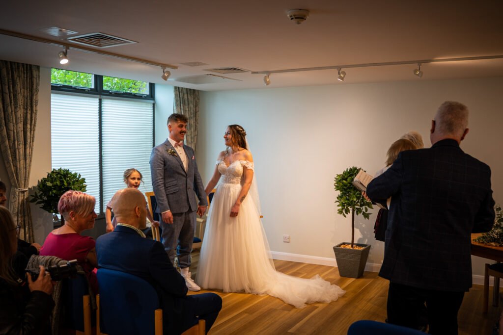 Bride and groon wedding ceremony photograph in cornwall