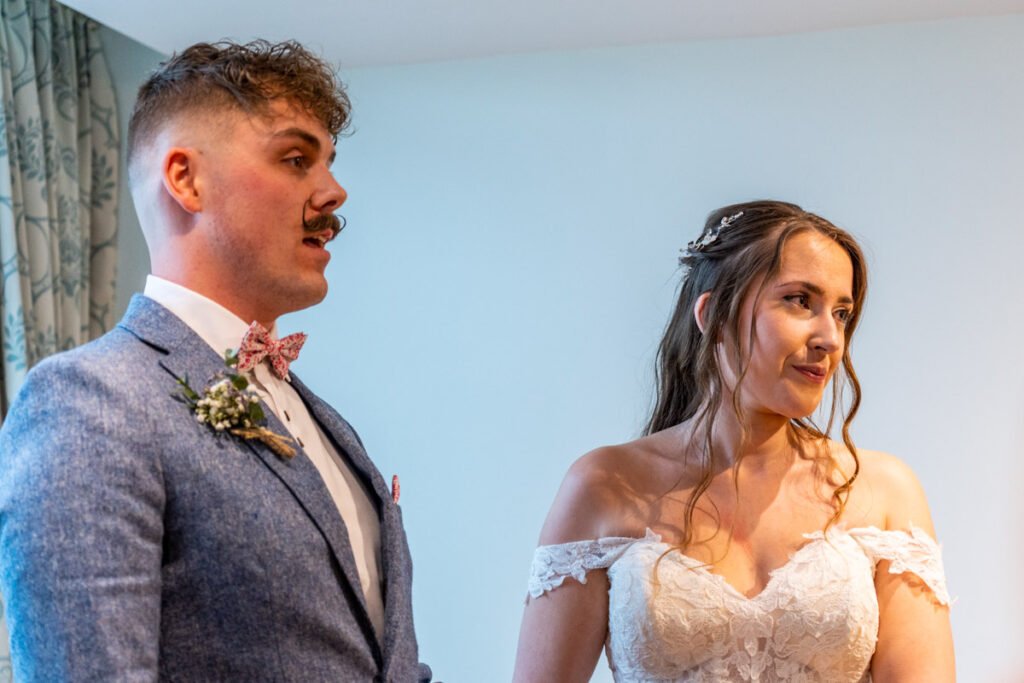 Bride and groon wedding ceremony photograph in cornwall