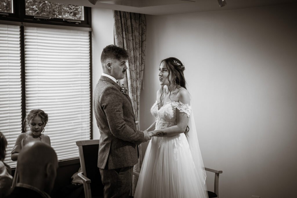 Bride and groon wedding ceremony photograph in cornwall