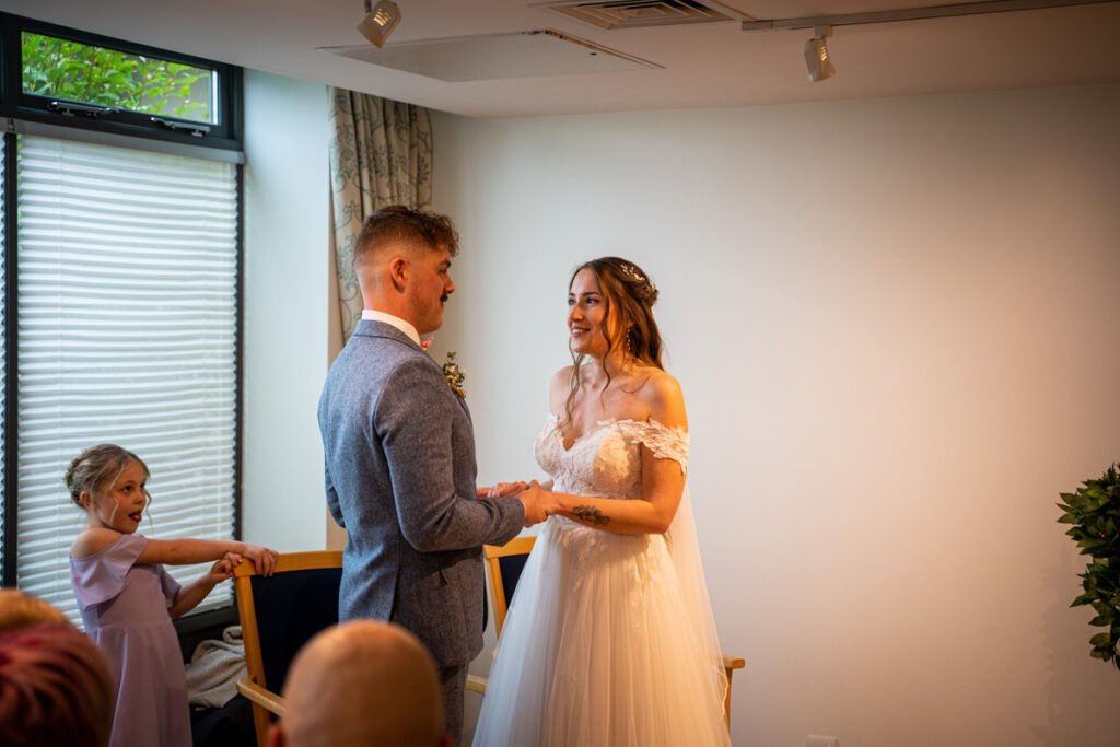 Bride and groon wedding ceremony photograph in cornwall