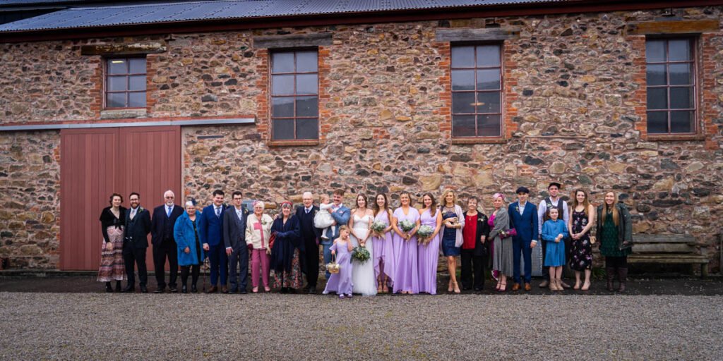 wedding group photograph in cornwall