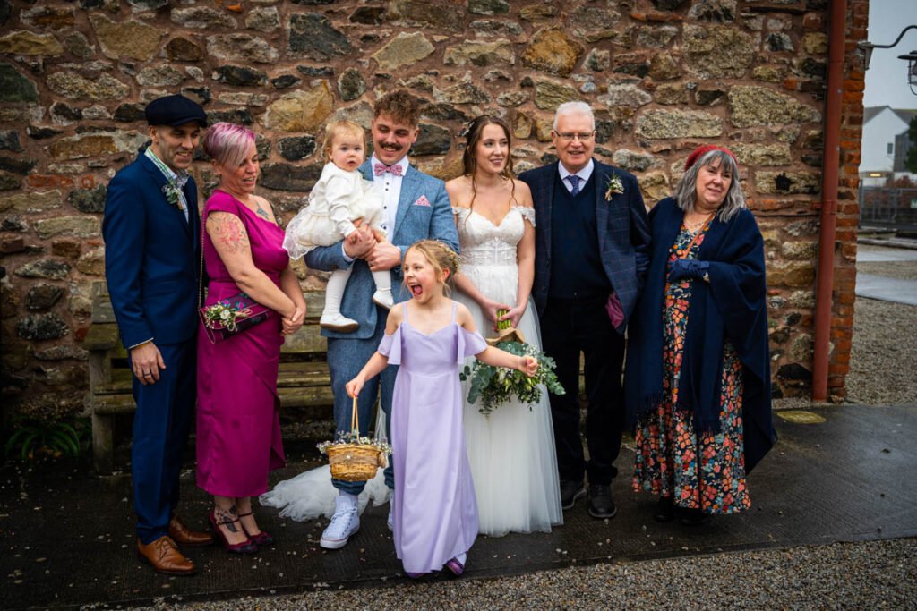 wedding group photograph in cornwall