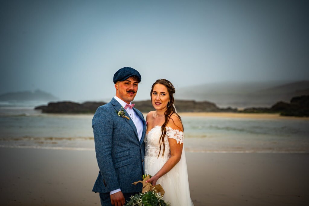 Bride and groom wedding photography at Godrevy beach cornwall