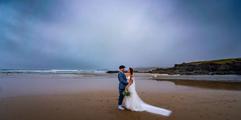 Bride and groom wedding photography at Godrevy beach cornwall