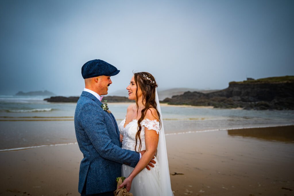 Bride and groom wedding photography at Godrevy beach cornwall