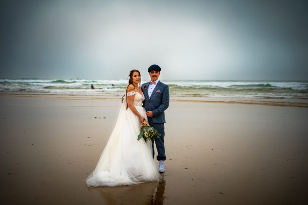 Bride and groom wedding photography at Godrevy beach cornwall