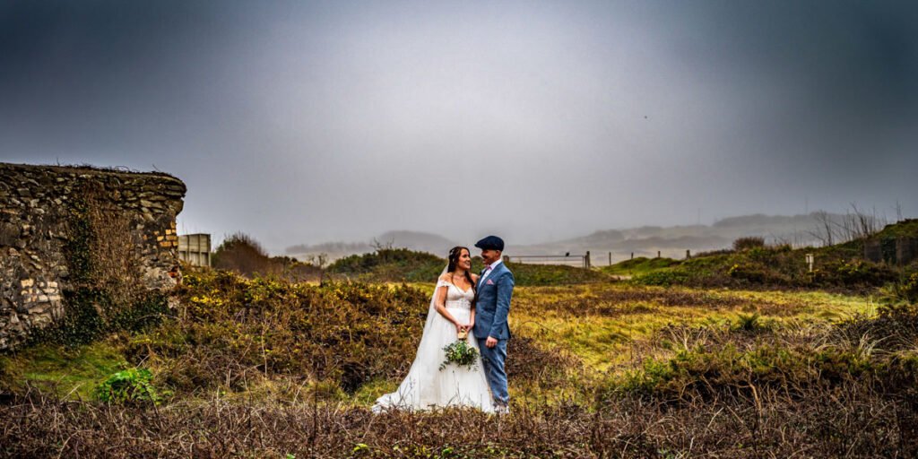 Bride and Groom countryside wedding image