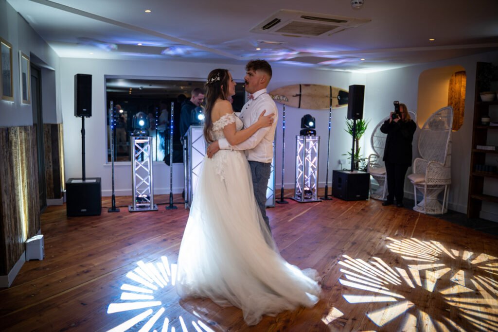 Bride and groom 1st dance at Rockpool Godrevy Cornwall by Cornwall wedding photographer Alchemy Photography