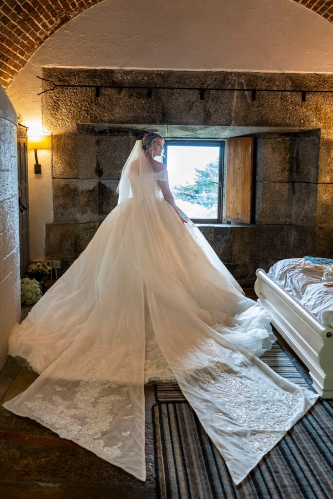 bride in wedding dress from behind