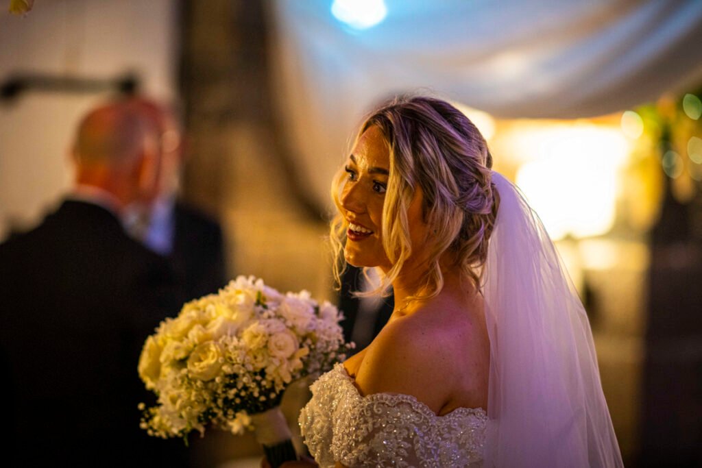 bride portrait with bouquet at Polhawn Fort cornwall wedding venue