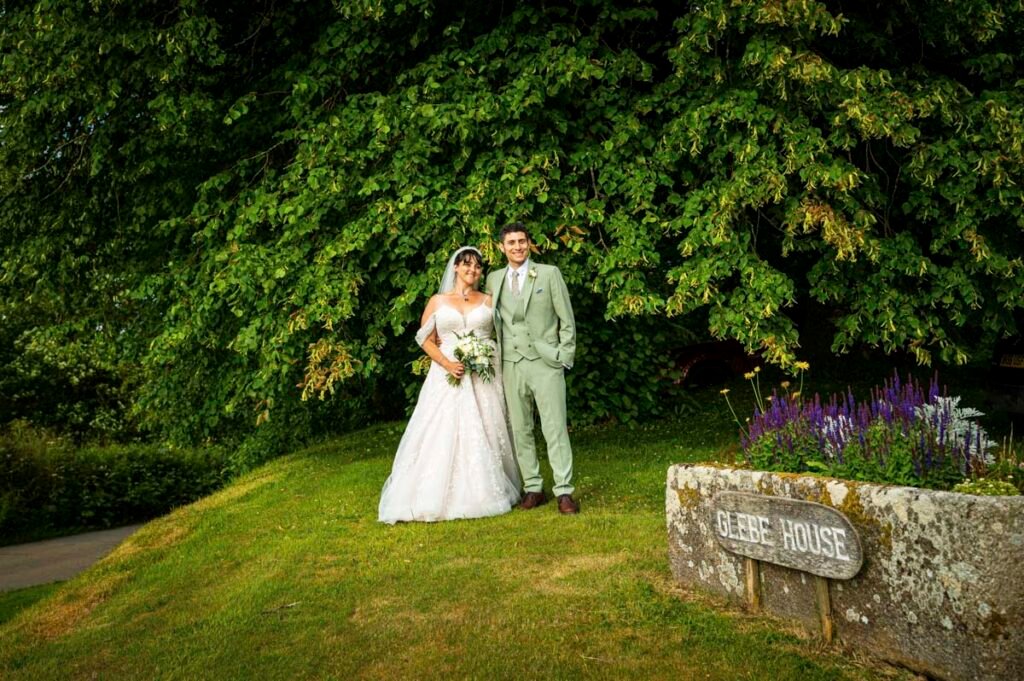 bride and Groom in the gardens at glebe house