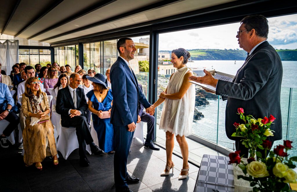 bride and groom exchanging vows during the wedding ceremony