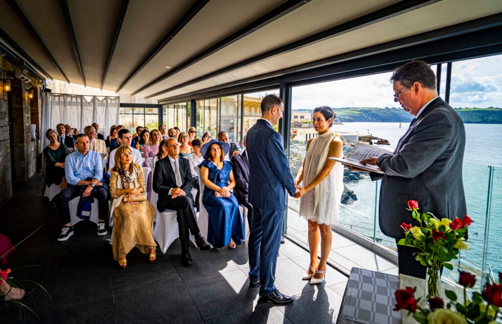 bride and groom exchanging vows during the wedding ceremony