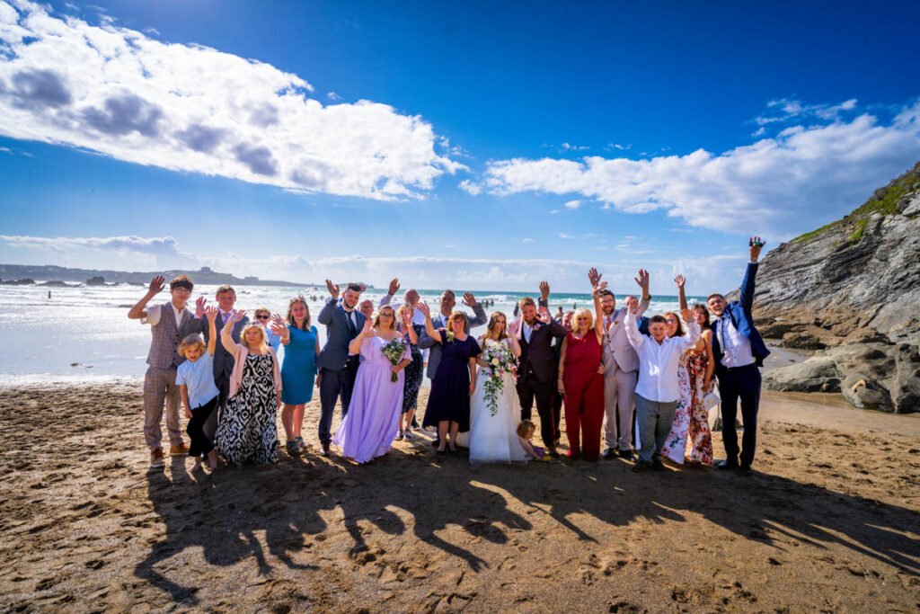 wedding group shot on the beach