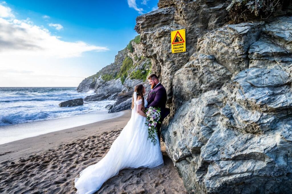 Bride and Groom at the waters edge