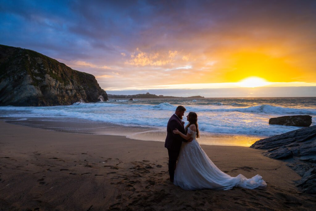 Bride and Groom beautiful sunset on the beach