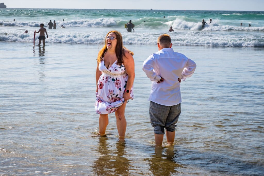 wedding guests in the sea