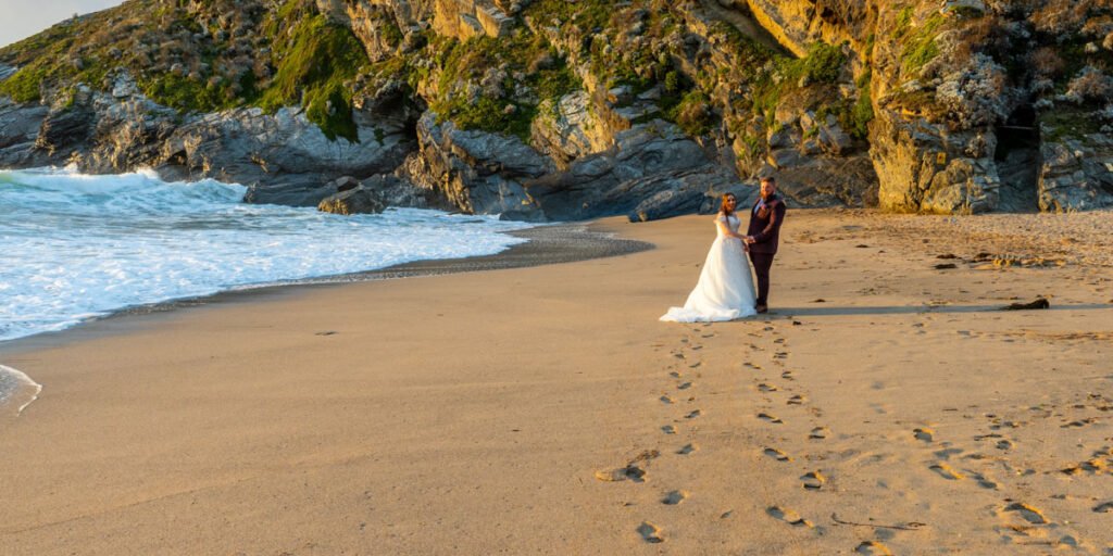 bride and groom on the beach