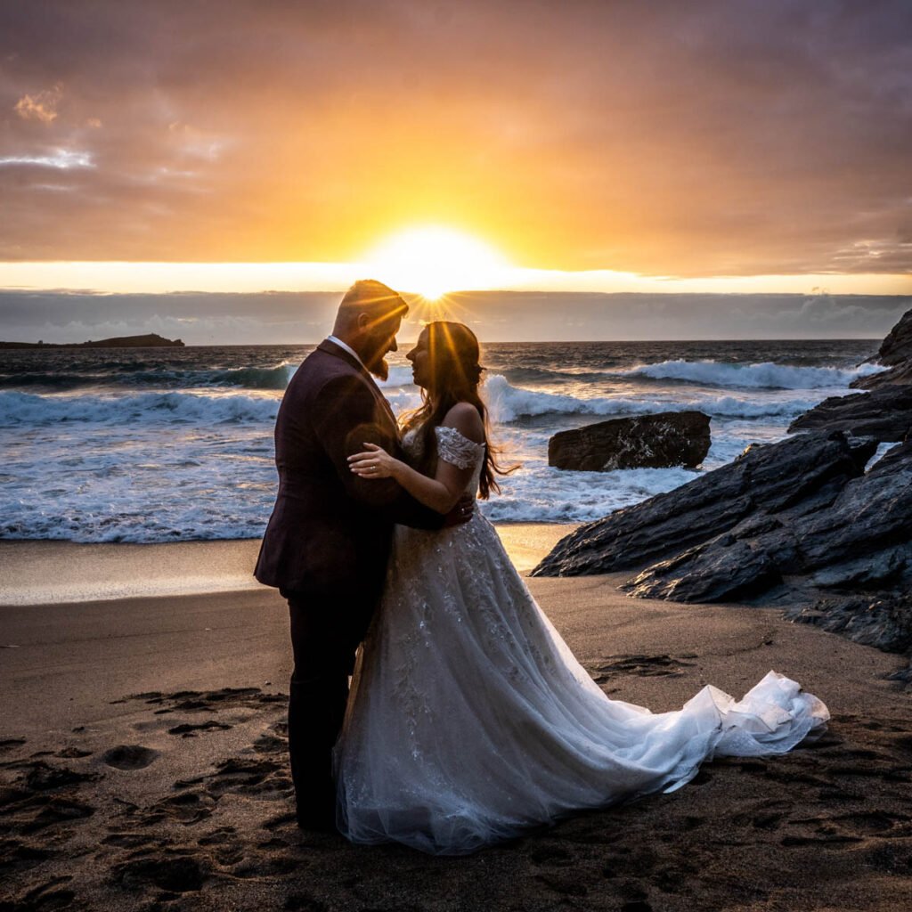 Bride and groom sunset