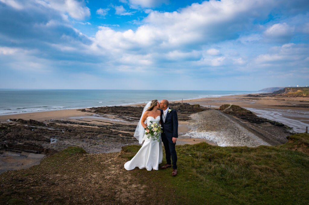 Bride and Groom on the coastpath at Bude Cornwall