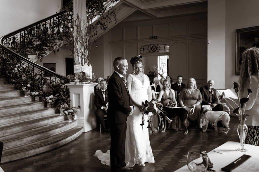 Bride and Groom during the wedding ceremony B&W