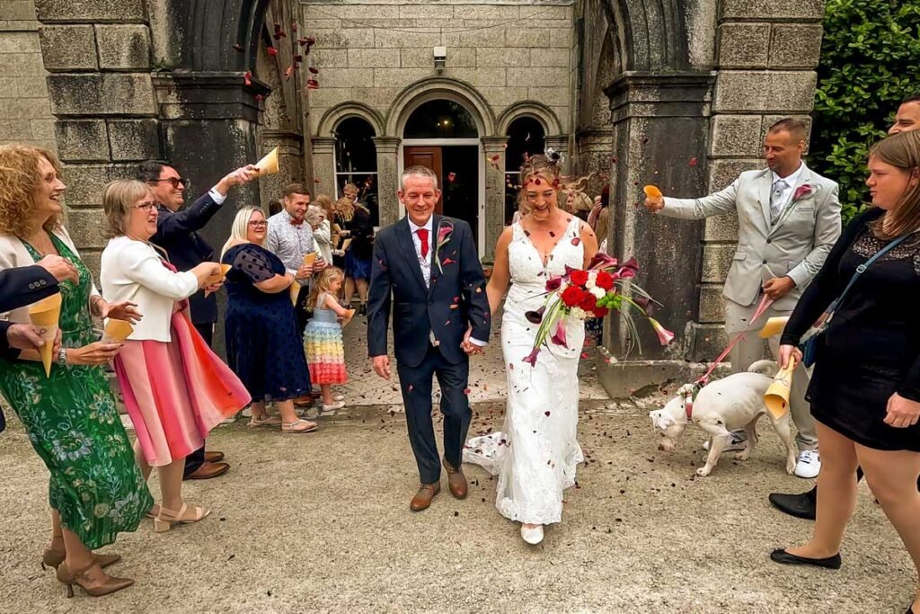 Bride and Groom confetti shot