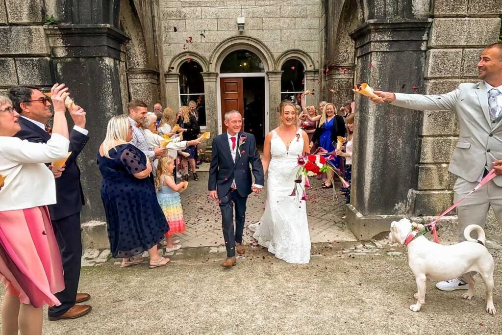 Bride and Groom confetti shot