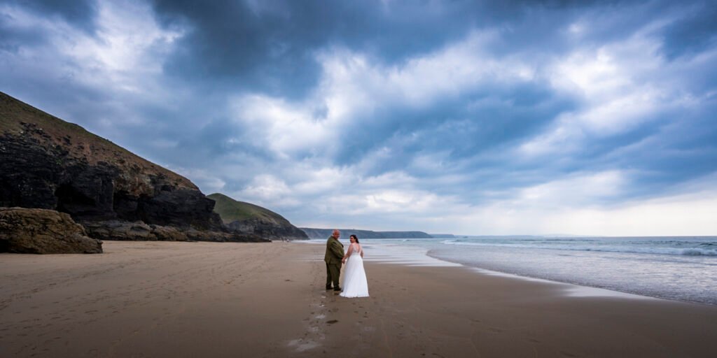 Bride and Groom on Chapel Porth beach cornwall