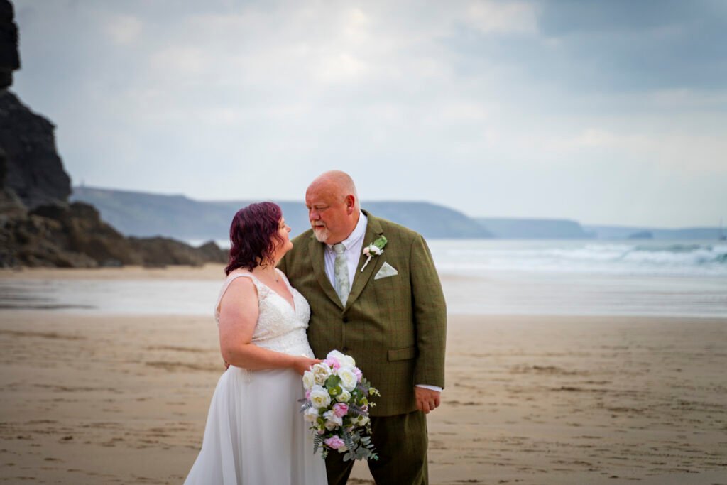 Bride and Groom on Chapel Porth beach cornwall
