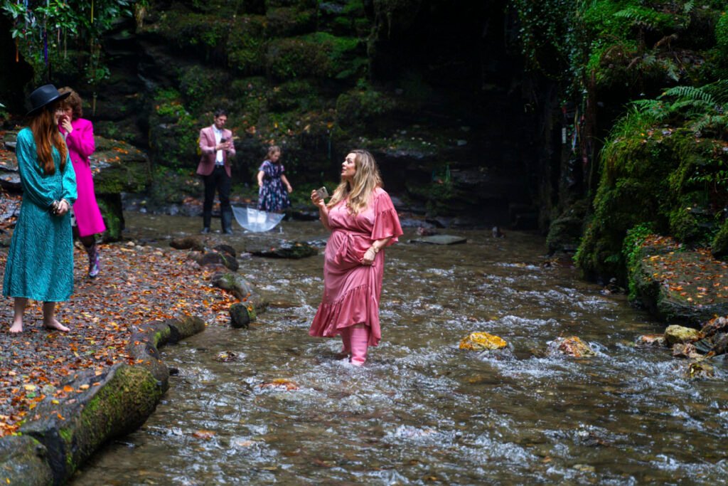 wedding party in a stream