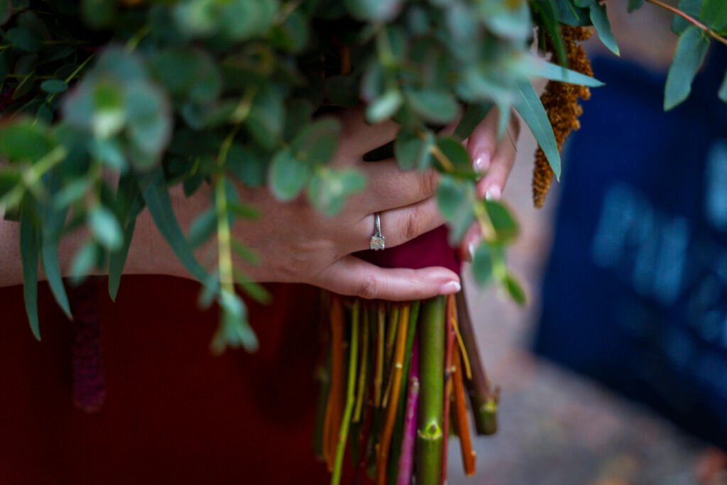 Brides rings and bouquet