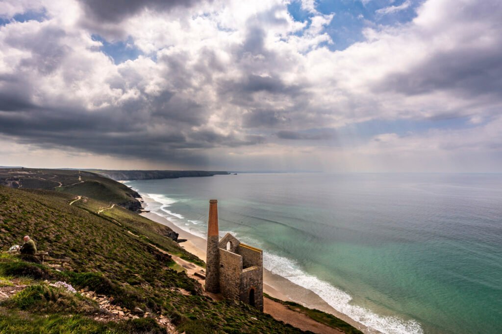 Bride and Groom on the coastpath by Wheal Coates mine engine house