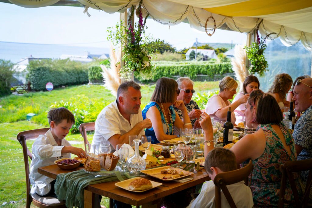 wedding guests having the wedding breakfast