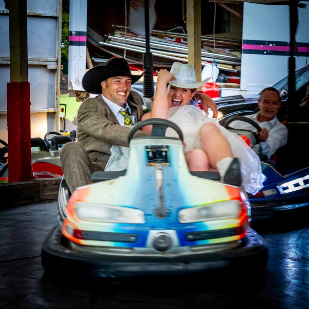 Bride and Groom on the dodgems