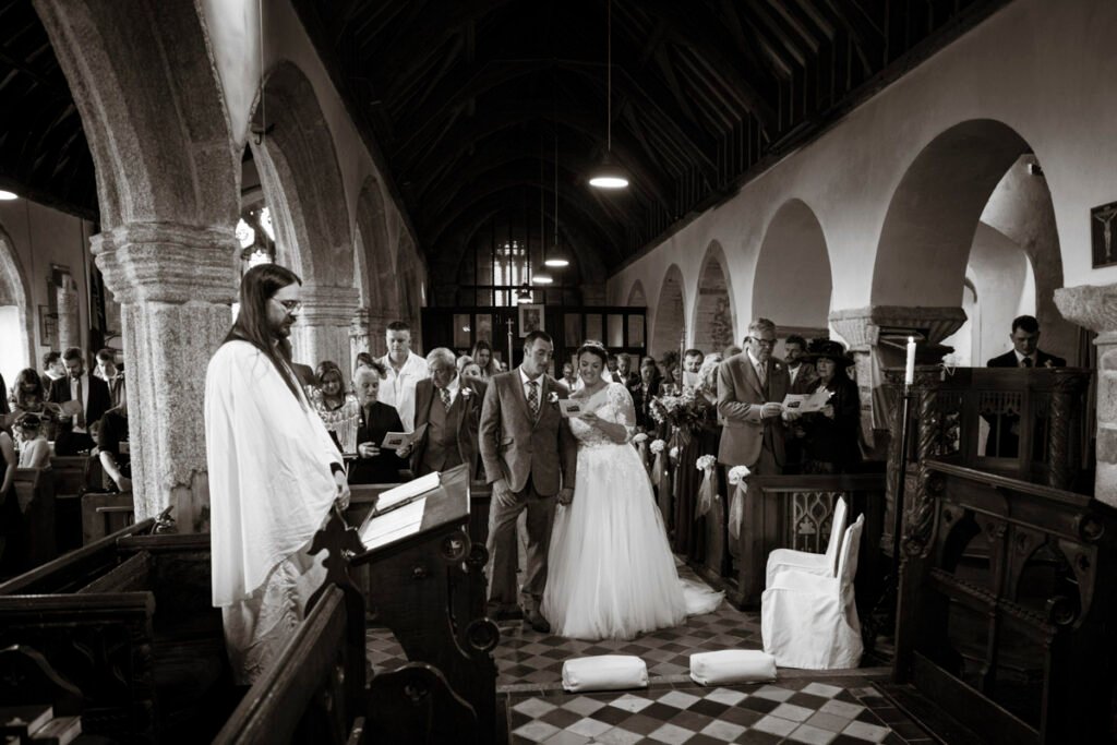 Bride and Groom during the ceremony B&W