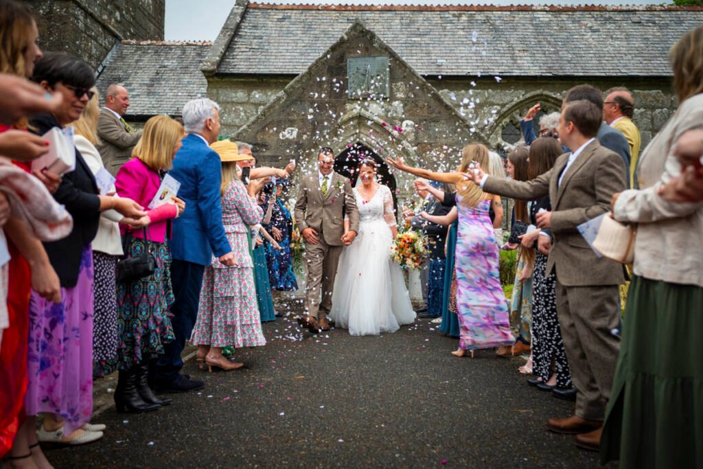 Confetti shot outside the church