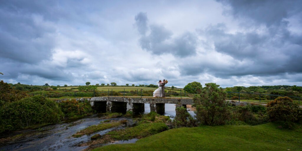 Bride and Groom on a bridge on the Moors