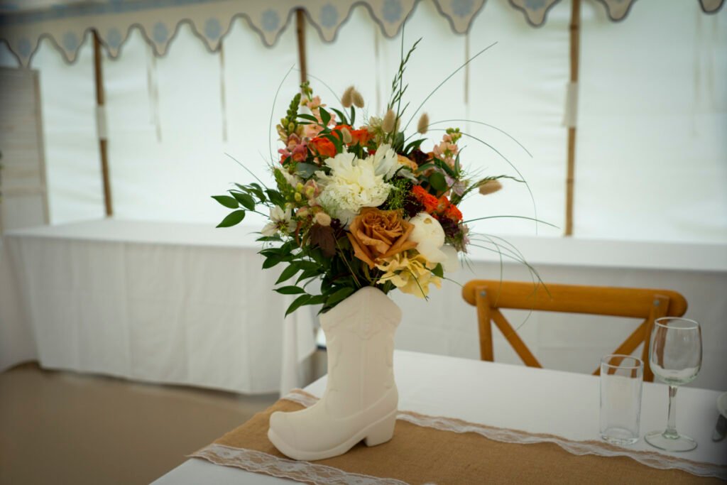 Wedding flowers in a boot