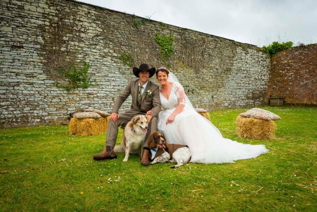 Bride and Groom with their dogs