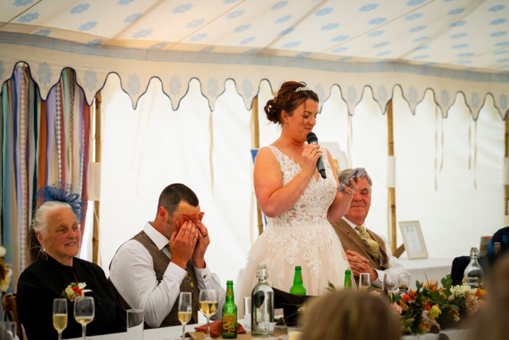 Bride's speech in the wedding Marquee