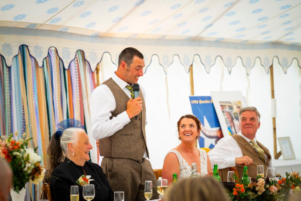 Groom's speech in the wedding Marquee