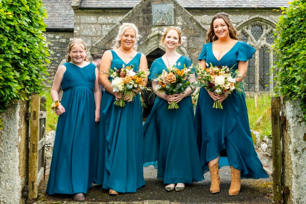 Bridemaids outside the church