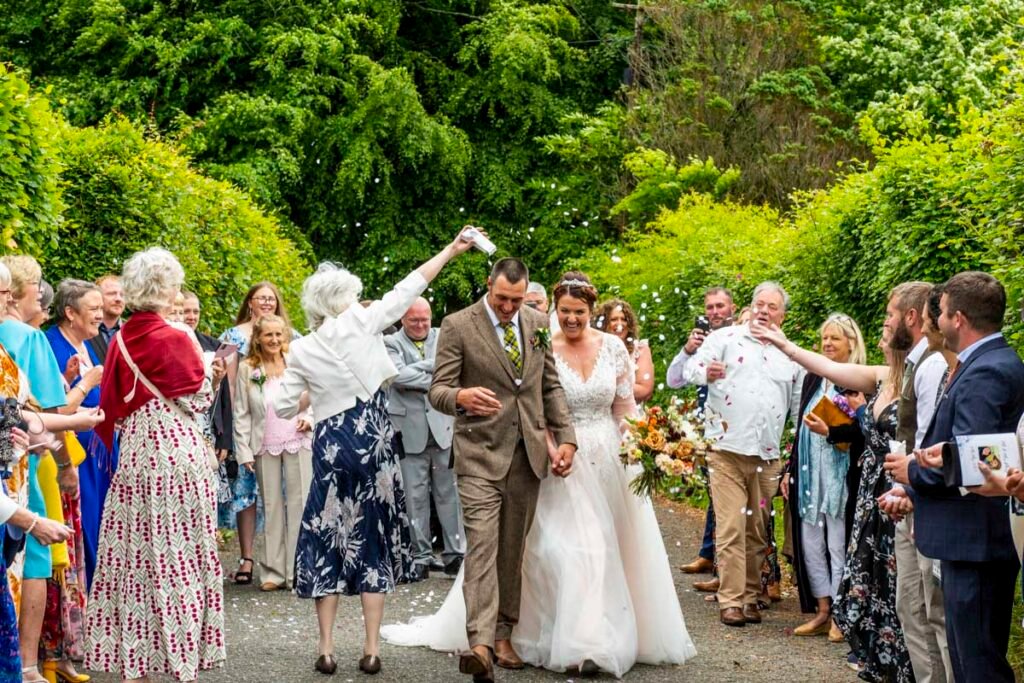 Bride and Groom confetti shot