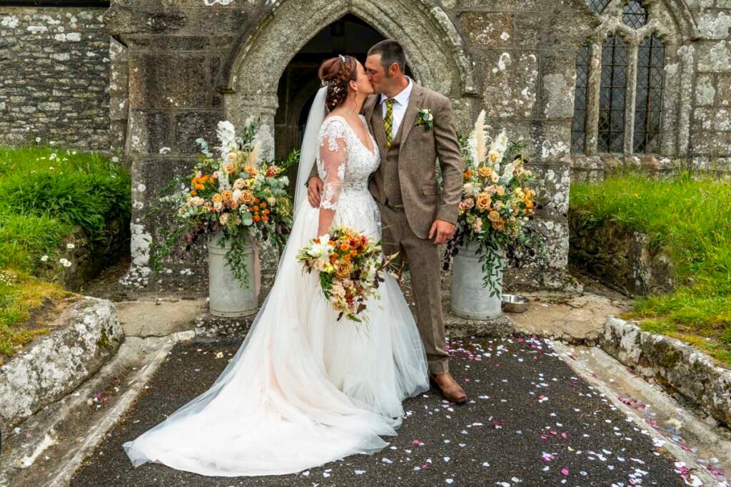 Bride and Groom outside the church