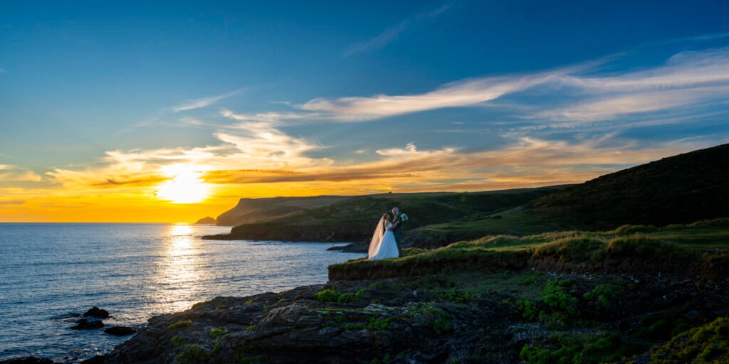 bride and Groom at sunset