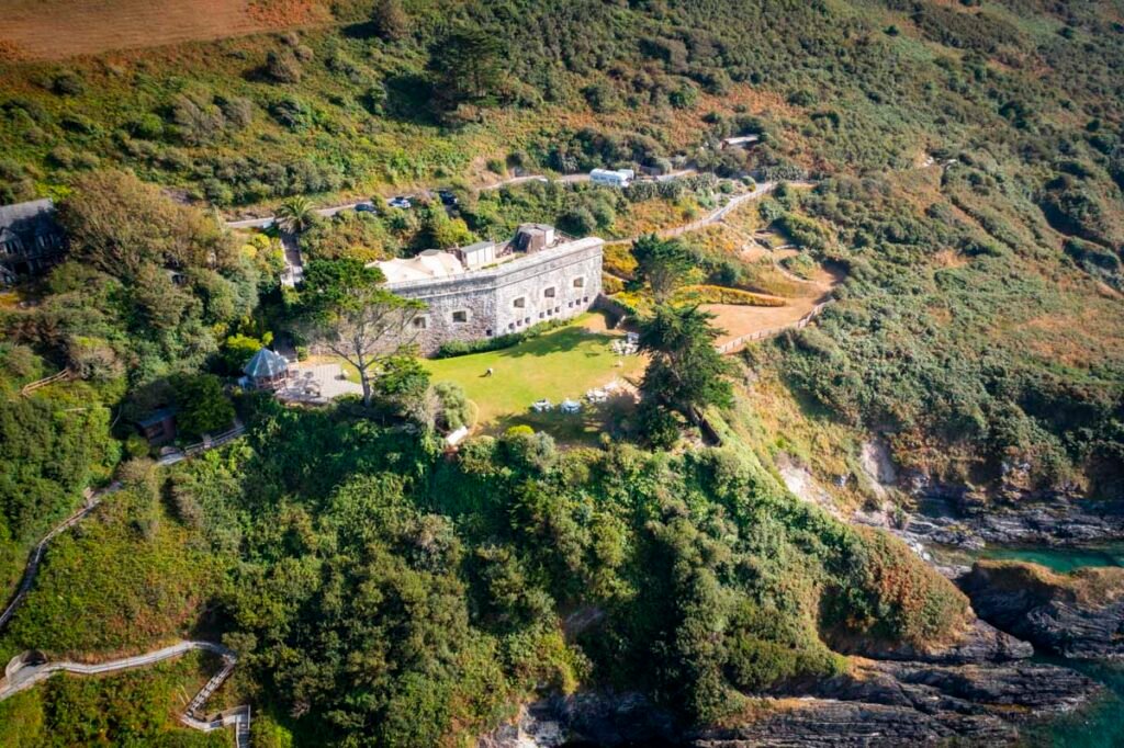 Drone shot of Polhawn Fort Cornwall